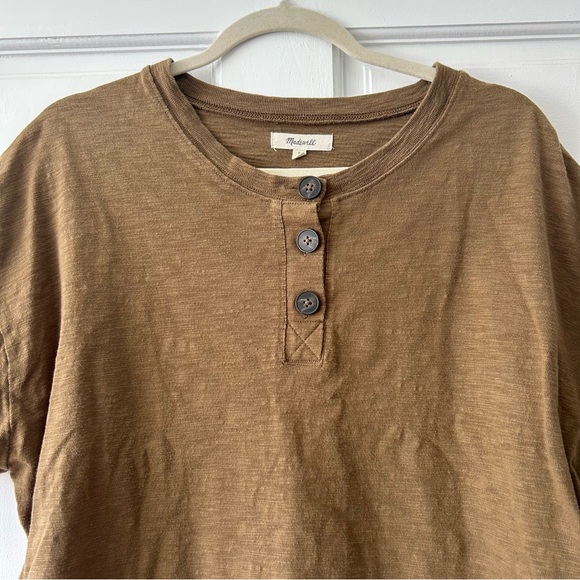 Madwell olive green henley short sleeve crop shirt - Picture 2 of 9